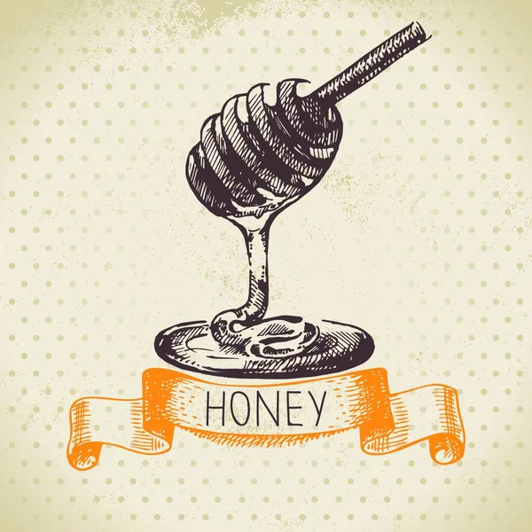 Honey Background Hand Drawn Sketch Illustration — Stock Vector