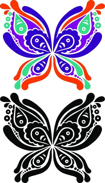 Schönes Schmetterling Tattoo Künstlerisches Muster Schmetterlingsform Farbe Und Schwarz Weiß — Stockvektor