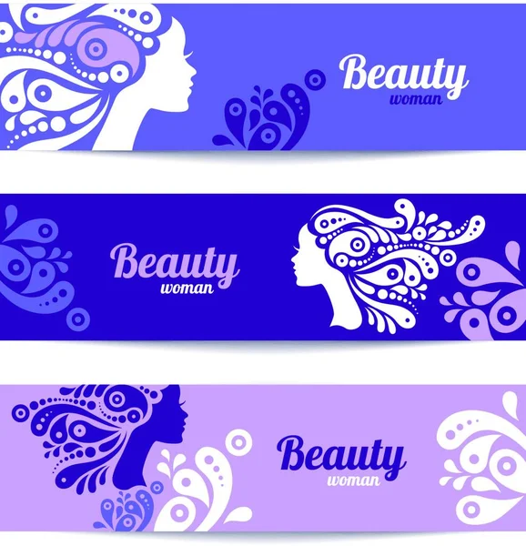 Banners Com Silhueta Mulher Bonita Elegante Modelos Cartões Design —  Vetores de Stock