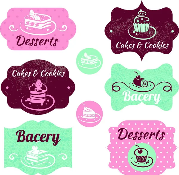 Set Etiquetas Panadería Vintage Marcos Vintage Con Cupcakes — Vector de stock