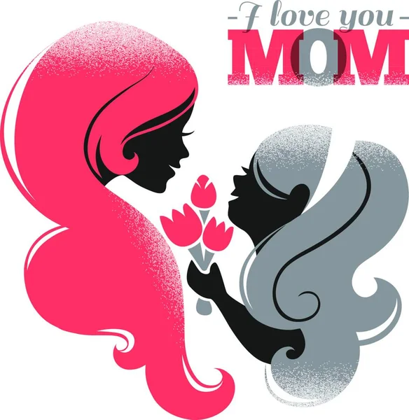 Картка Happy Mother Rsquo Day Красива Мати Силует Своєю Дочкою — стоковий вектор