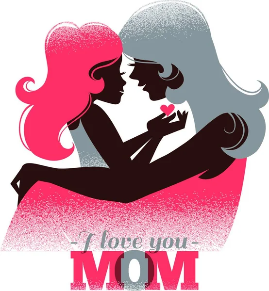 Card Happy Mother Rsquo Day Bella Silhouette Madre Con Sua — Vettoriale Stock