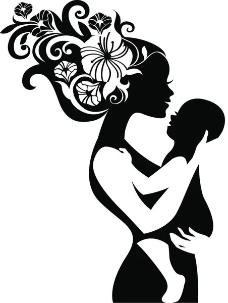 Hermosa Silueta Madre Con Bebé — Archivo Imágenes Vectoriales