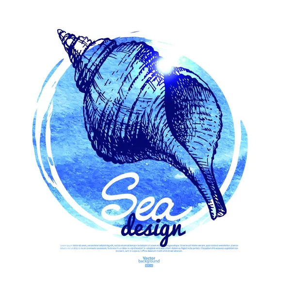 Banderón Del Seashell Diseño Náutico Del Mar Dibujo Dibujado Mano — Vector de stock