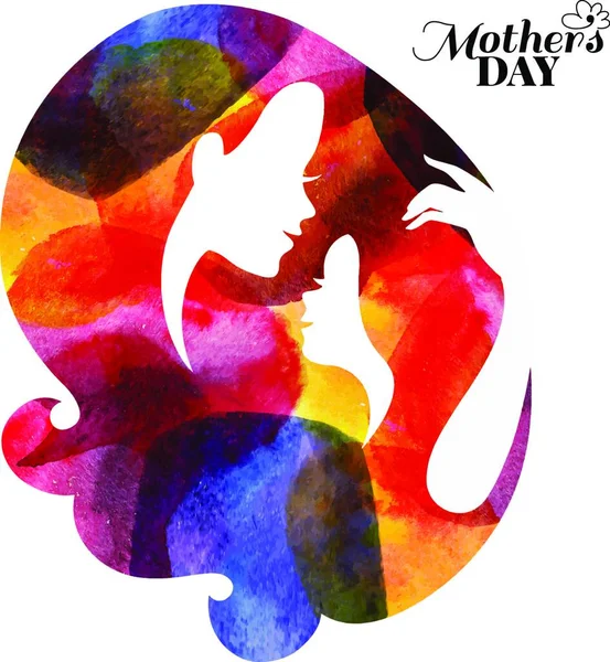 水彩画的母亲带着她的孩子 母亲节快乐卡片 用漂亮的妇女和儿童来说明病媒 — 图库矢量图片