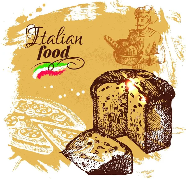 Schizzo Disegnato Mano Sfondo Cibo Italiano Illustrazione Vettoriale Menu Ristorante — Vettoriale Stock