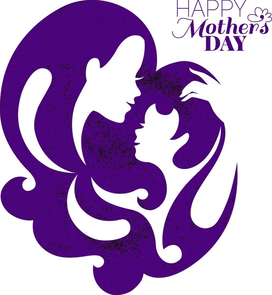 Tarjeta Happy Mother Rsquo Day Hermosa Silueta Madre Con Hija — Vector de stock