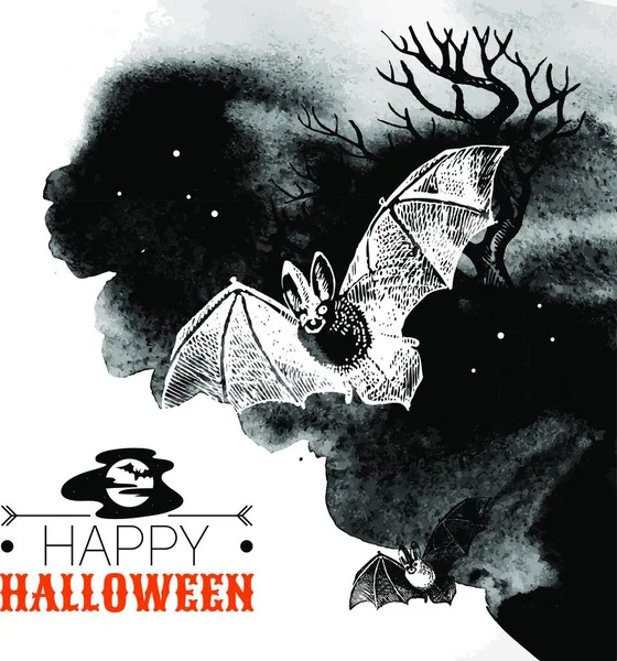 Tło Halloween Plakat Maszynopisu Ręcznie Rysowany Szkic Wektor Akwareli Ilustracja — Wektor stockowy