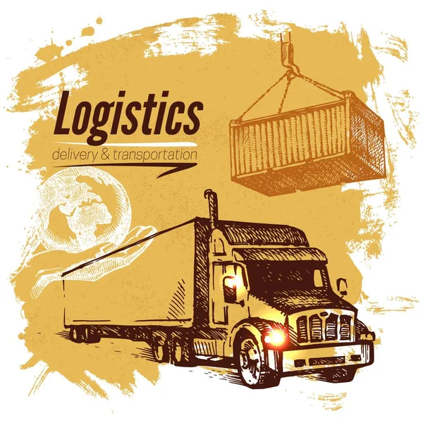Schizzo Logistica Consegna Sfondo Illustrazione Del Vettore Disegnato Mano — Vettoriale Stock