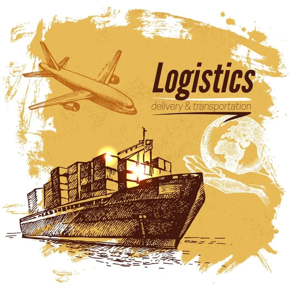 Sketch Logistyki Tła Dostawy Ilustracja Wektora Narysowanego Ręcznie — Wektor stockowy