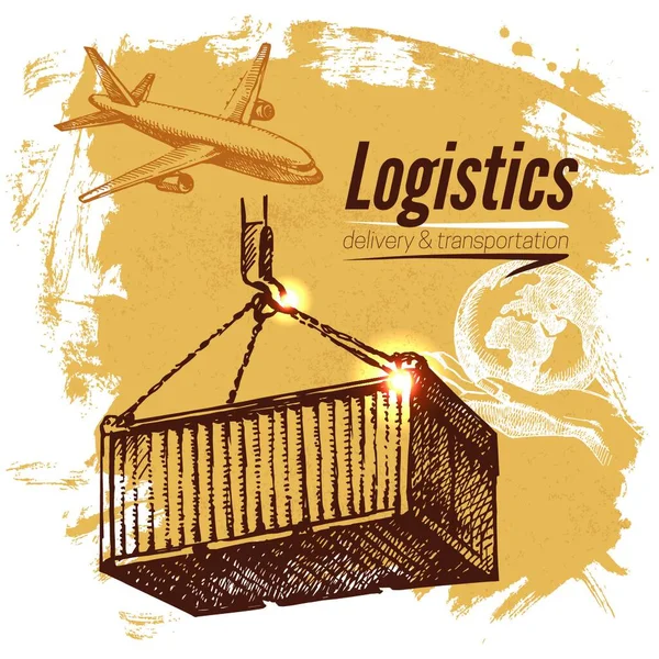 Schizzo Logistica Consegna Sfondo Illustrazione Del Vettore Disegnato Mano — Vettoriale Stock