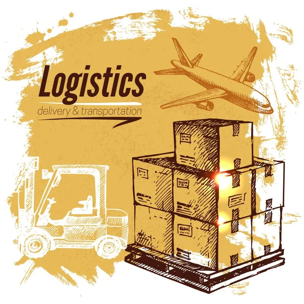 Sketch Logistyki Tła Dostawy Ilustracja Wektora Narysowanego Ręcznie — Wektor stockowy