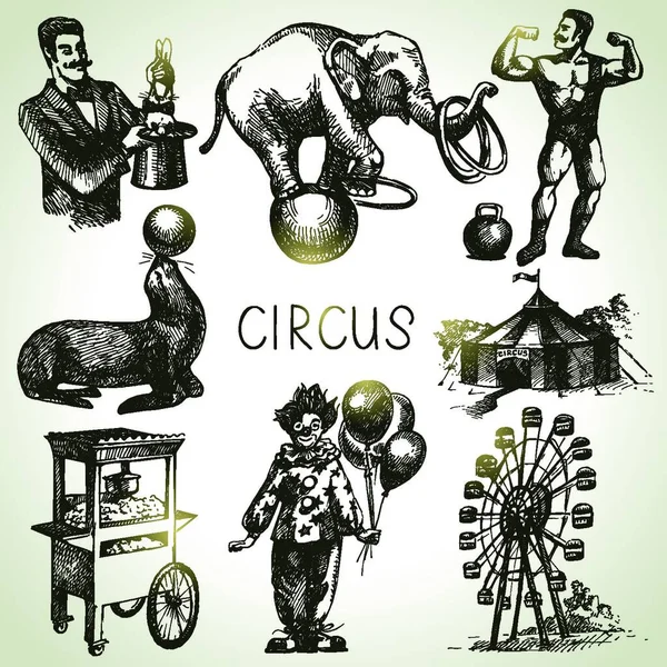 Esquisse Dessinée Main Cirque Illustrations Vectorielles Amusement Icônes Vintage — Image vectorielle