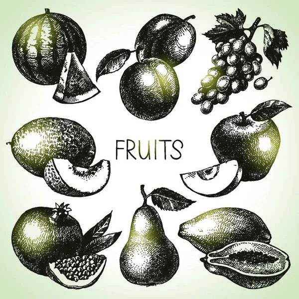 Met Hand Getekend Schets Fruit Set Eco Voedsel Vectorillustratie — Stockvector
