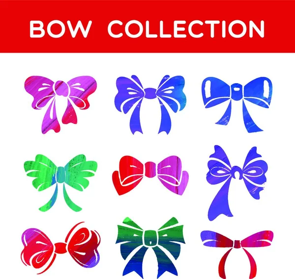 Watercolor Acrylic Set Silhouettes Bow Ribbon Vector Illustration Holidays — Stock Vector