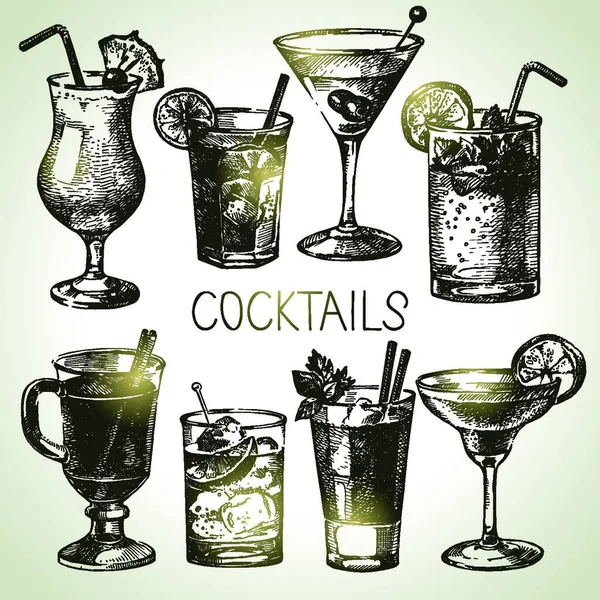 Kézzel Rajzolt Vázlatok Alkoholos Koktélokról Vektorillusztráció — Stock Vector