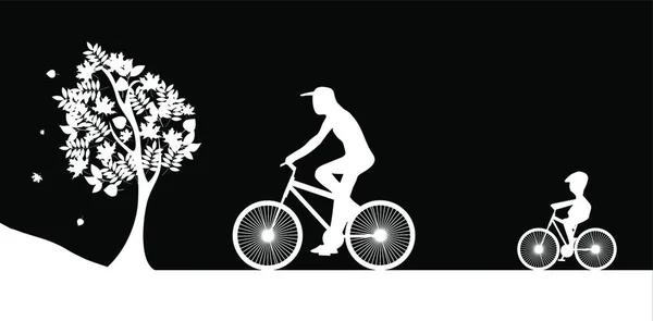 Ποδηλάτες Και Δέντρο Διάνυσμα Απεικόνισης — Διανυσματικό Αρχείο