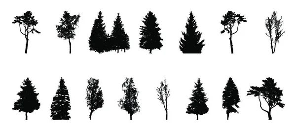 Sada Tree Silhouette Izolované White Backgorund Vektorová Ilustrace Eps10 — Stockový vektor