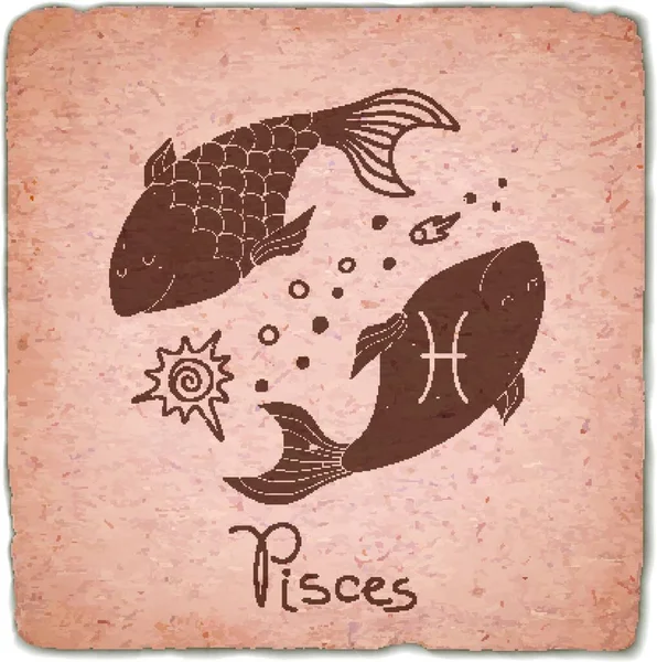 Pisces Zodiac Signo Horóscopo Vintage Tarjeta Pisces Zodiac Signo Horóscopo — Vector de stock