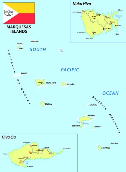 Marquises Îles Carte Vectorielle Avec Drapeau — Image vectorielle