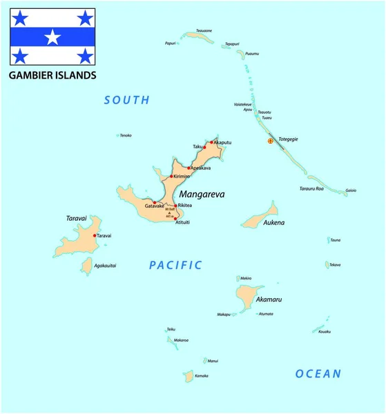 Mapa Vectorial Las Islas Gambier Con Bandera Polinesia Francesa — Archivo Imágenes Vectoriales