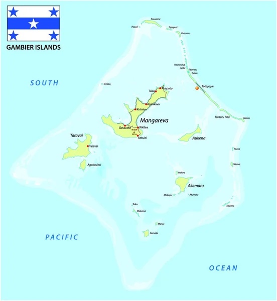 Mapa Wektora Wysp Gambier Flagą Polinezja Francuska — Wektor stockowy
