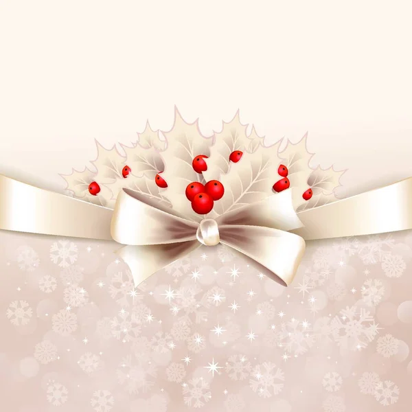 Vector Christmas Background Ribbon Bow Holly — Stock Vector