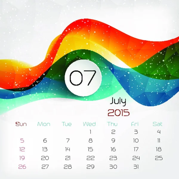 2015 Kolor Kalendarz Lipiec Ilustracja Wektora Eps — Wektor stockowy