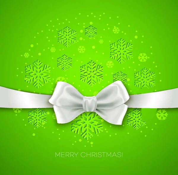 Blue Christmas Background Ribbon White Silk Bow Vector Illustration — Stock Vector