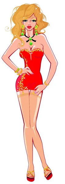 Sexy Glamour Chica Rubia Vestirse Rojo Mini Vestido — Archivo Imágenes Vectoriales