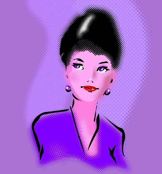 Rétro Élégant Portrait Femme Dans Style Pop Art — Image vectorielle