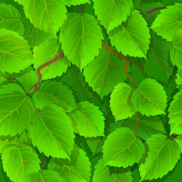 Nahtloses Muster Mit Grünen Frühlingsblättern Aus Birke Gebrauchsfertig Als Swatch — Stockvektor