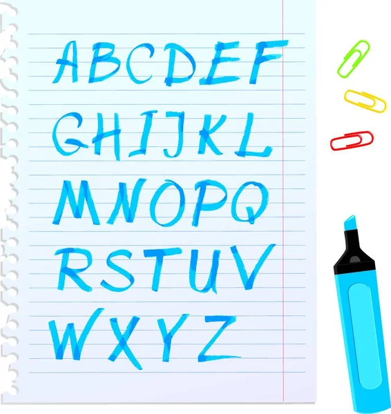 Alphabetsatz Buchstaben Bestehen Aus Blauem Marker — Stockvektor