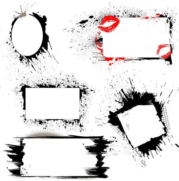 组框架 黑色墨水和墨水溅起 抽象元素 Grunge 风格设计 — 图库矢量图片
