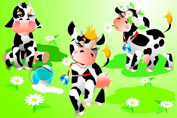 Dibujos Animados Vacas Fondo Blanco — Vector de stock