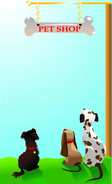 Köpekler Evcil Hayvan Dükkanı Tabelasının Altında — Stok Vektör