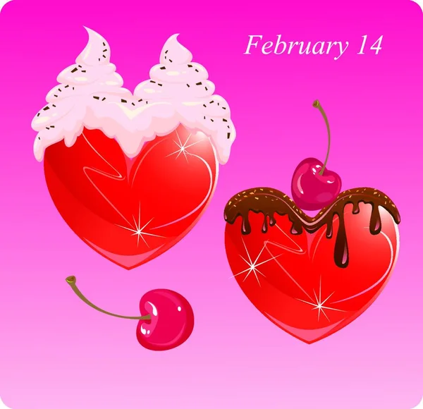 Hearts Chocolate Cream Valentines Card — Stock Vector