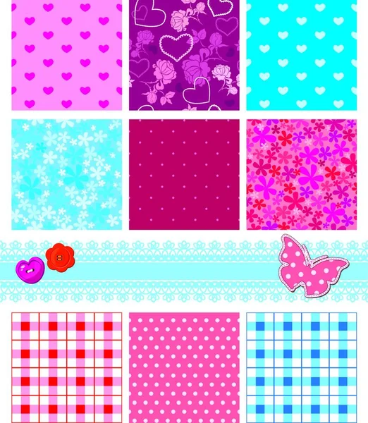 Fabric Textures Pink Blue Colors Seamless Patterns — Stock Vector