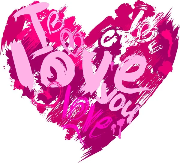 Heart Shape Made Brush Strokes Scribbles Words Love Love You — Stock Vector