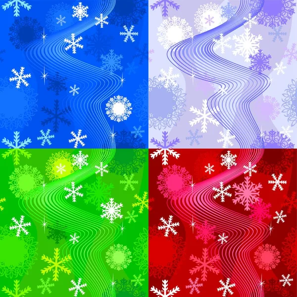 Набор Снежных Фонов Иллюстрация Бесшовный Узор Различными Цветами Снежинки Зиму — стоковый вектор
