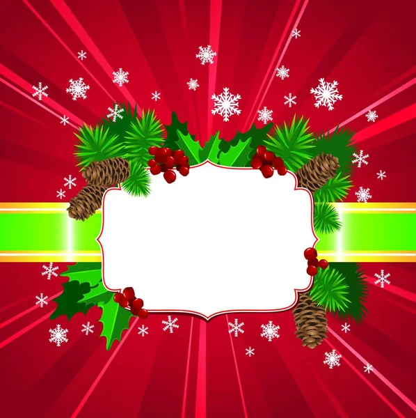 Absztrakt Karácsonyi Újévi Piros Háttér Holly Bogyók Levelek Karácsonyfa — Stock Vector