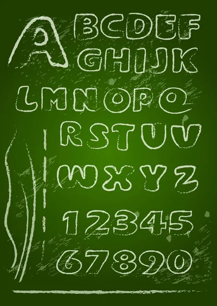 Abc 用白粉笔写在黑板上的英文字母 手写的发牢骚字母和数字 — 图库矢量图片