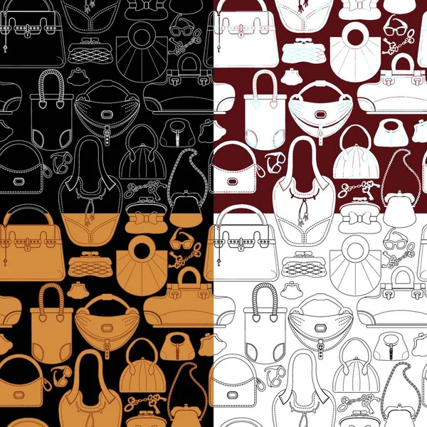 Set Seamless Patterns Woman Bags Handbags Ready Use Swatch — Stock Vector