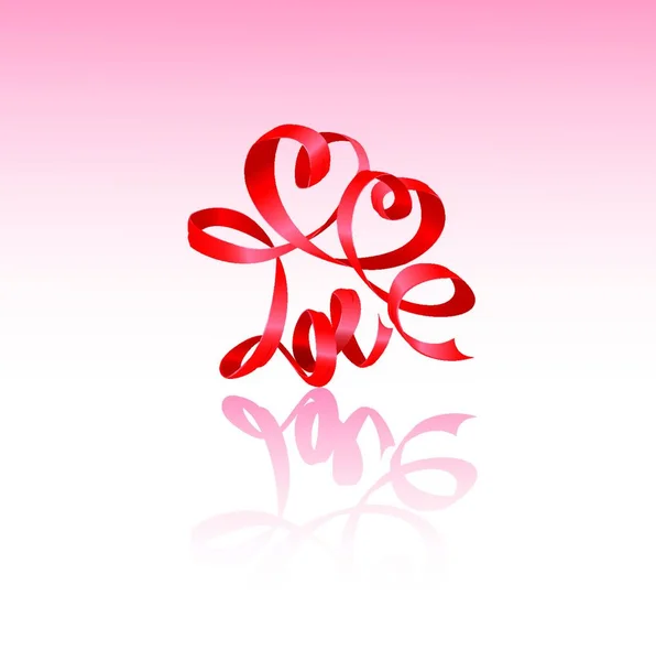 Valentine Day Card Hearts Word Love Made Red Ribbon — Stock Vector