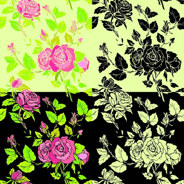 Ensemble Milieux Sans Couture Floral Seamless Pattern Avec Des Fleurs — Image vectorielle