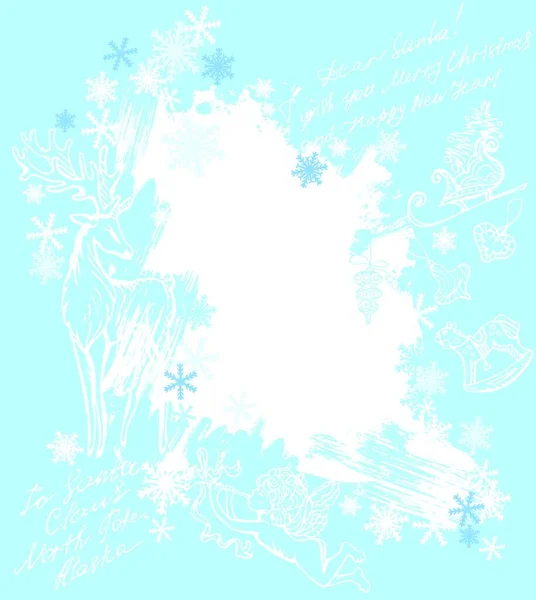 Noël Nouvel Fond Bleu Avec Des Illustrations Dessinées Main — Image vectorielle