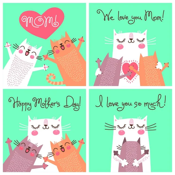 Sweet Cards Mothers Day Cats Vector Illustration Sweet Cards Mothers Royalty Free Stock Vectors