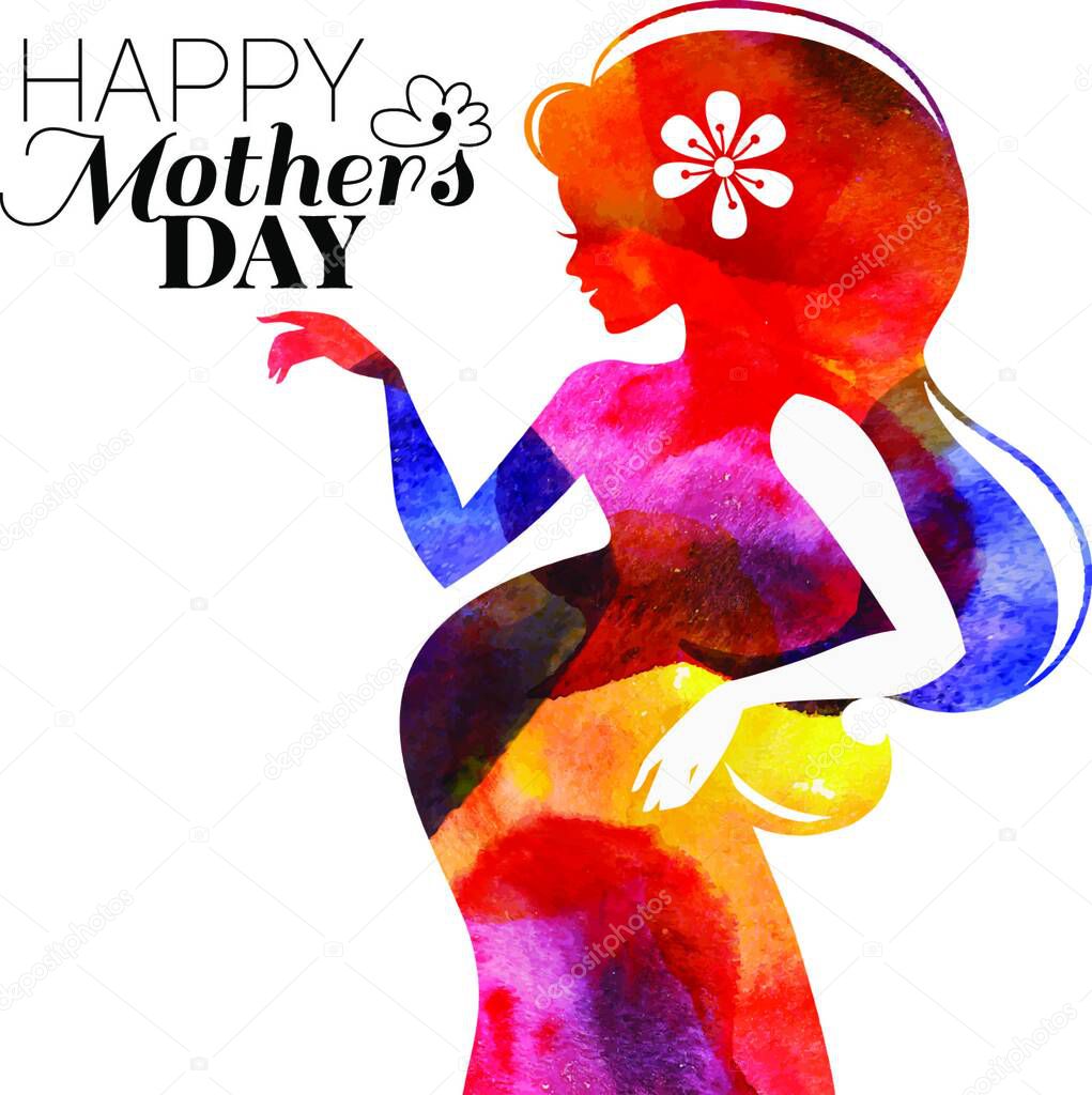 Water?olor beautiful pregnant woman. Vector illustration	