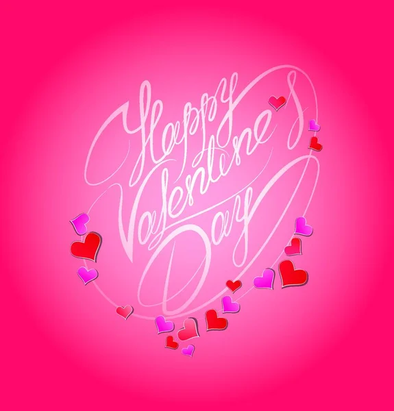 Feliz Día San Valentín Elemento Calígrafo Tarjeta Vacaciones Con Corazones — Vector de stock