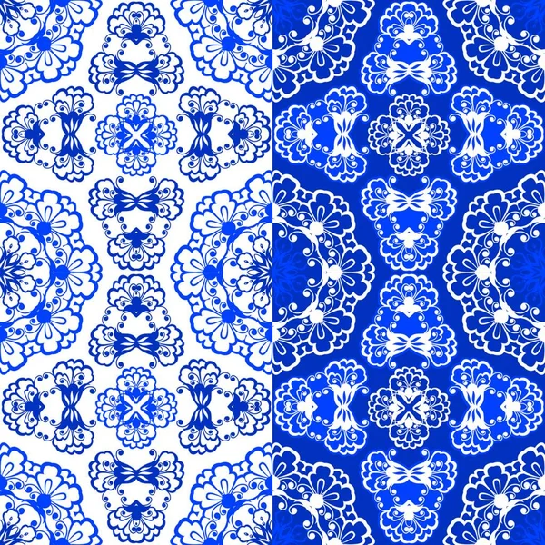 Seamless Blue Color Floral Patterns Ornamental Background — Stock Vector